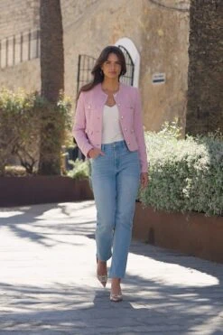 Soft Pink Boucle Jacket With Gold Buttons -Sosandar Fashion Store 44a696795994e9ebad25d7042606f14ecb8889b1