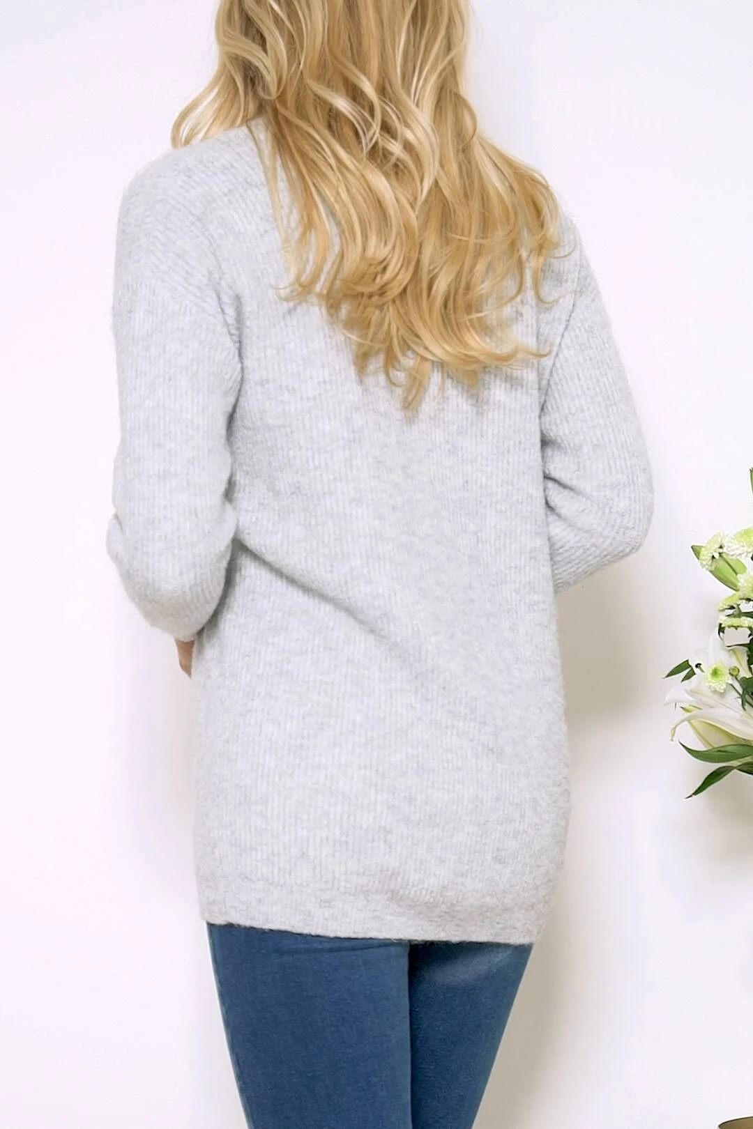 Grey Super Soft V Neck Ribbed Jumper 8 Grey Super Soft V Neck Ribbed Jumper - Image 6