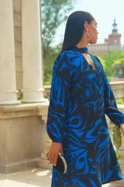 Blue Butterfly Print Cut Out Neck Fit & Flare Dress 15 Blue Butterfly Print Cut Out Neck Fit & Flare Dress -Sosandar Fashion Store 48d48b962a856862a0a1bfc92457a95c6388674d