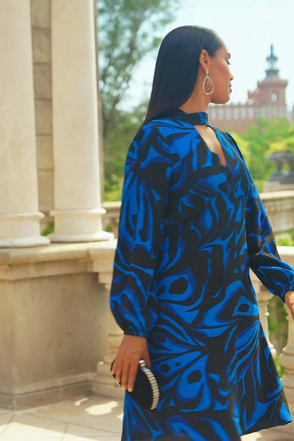 Blue Butterfly Print Cut Out Neck Fit & Flare Dress 9 Blue Butterfly Print Cut Out Neck Fit & Flare Dress - Image 7