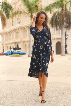 Black Floral Print Ruffle Hem Midi Wrap Dress 9 Black Floral Print Ruffle Hem Midi Wrap Dress -Sosandar Fashion Store 499aa507e4702e5f2941e672c048e098