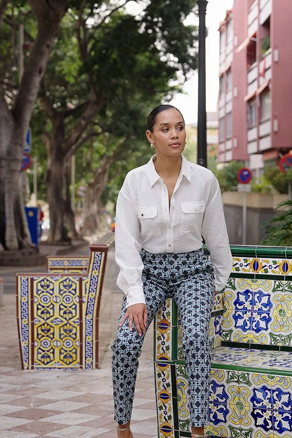 Blue Geometric Print Tapered Leg Trousers 7 Blue Geometric Print Tapered Leg Trousers - Image 5