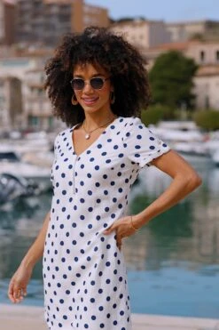 Ivory & Navy Blue Spot Print Linen Blend Shift Dress 15 Ivory & Navy Blue Spot Print Linen Blend Shift Dress -Sosandar Fashion Store 4bee492986e7158d2bceccf8d8f1cb5568b42708