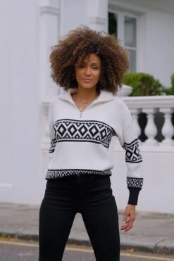 Ivory Patterned Quarter Zip Jumper 17 Ivory Patterned Quarter Zip Jumper -Sosandar Fashion Store 4c10ca1b1dbe484304165358bfd32063dbcad0a9