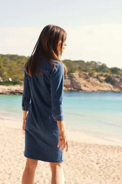 Mid Blue Denim Button Front Shift Dress -Sosandar Fashion Store 4d09ba4d0b3a8a620c22a722948d3024f2baec3d