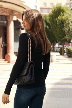 Black Cut Out Knitted Top -Sosandar Fashion Store 506df703079fefb3fcb0232ee6d6132536f6f97e