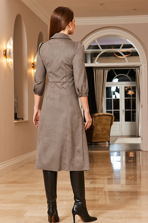 Taupe Faux Suede Popper Front Shirt Dress 8 Taupe Faux Suede Popper Front Shirt Dress - Image 6
