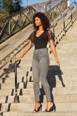 Grey Zip Detail Skinny Biker Jeans 15 Grey Zip Detail Skinny Biker Jeans -Sosandar Fashion Store 51098ab2c5710d72a458f97fe949e83d2c70f942