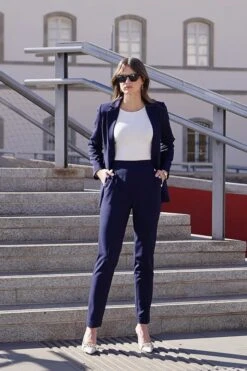 Petite Navy Blue Side Button Tapered Leg Trousers -Sosandar Fashion Store 520fd52d24d3627de9b37c0a9ca2f35a4dda4fe8 1