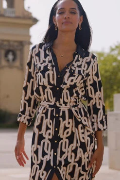 Black Chain Print Contrast Trim Belted Shirt Dress 11 Black Chain Print Contrast Trim Belted Shirt Dress -Sosandar Fashion Store 537f957af738a88e5b622d686a1d07c28abd5da4