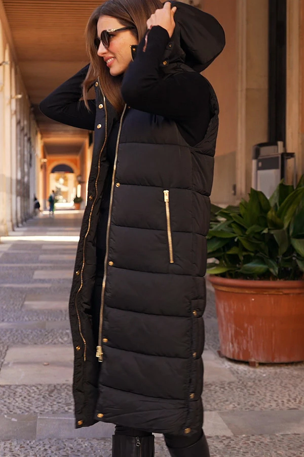 Black Longline Padded Hooded Gilet With Pockets 12 Black Longline Padded Hooded Gilet With Pockets - Image 10