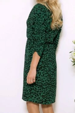 Green Leopard Print Faux Wrap Dress -Sosandar Fashion Store 5471c9e7303d36ebdcab15cf7db891084c086001