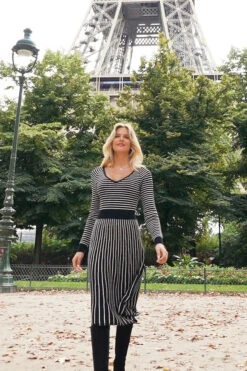 Black & White Stripe Fit & Flare Knitted Dress 13 Black & White Stripe Fit & Flare Knitted Dress -Sosandar Fashion Store 576ce1fb06ac487cf2ee91fce9b8f5885248f1c0