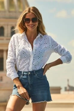 White Broderie Anglaise Shirt -Sosandar Fashion Store 59 s22tw072we0001 s22hj007bk s22hj037bk 165