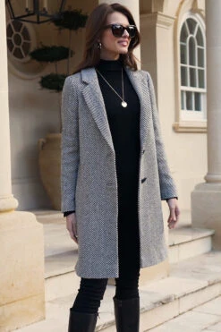Black & White Herringbone Wool Mix Coat 13 Black & White Herringbone Wool Mix Coat -Sosandar Fashion Store 5f7720d1843d85f33dd13a99dac2dc9237ede2ab