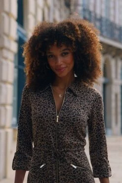 Animal Print Zip Front Premium Jacquard Dress 13 Animal Print Zip Front Premium Jacquard Dress -Sosandar Fashion Store 63915823be9417928ca762196e84e239947b78e5