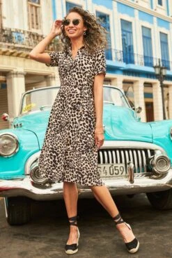 Leopard Print Midi Shirt Dress -Sosandar Fashion Store 63 s20dw348mi0001 103