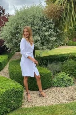 White Linen Belted Shirt Dress -Sosandar Fashion Store 661ac9b9e66bb68982f687652984eb9800e1b715