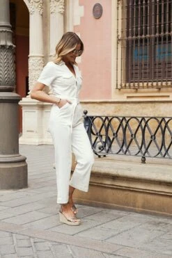 Ivory D Ring Belt Culotte Denim Jumpsuit -Sosandar Fashion Store 662658233fde9a883e7118adfe7f758b3bee3f07 1