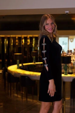 Black Premium Velvet Diamante Bow Sleeve Detail Dress 15 Black Premium Velvet Diamante Bow Sleeve Detail Dress -Sosandar Fashion Store 67dc30f2aa6ab6b69c92353c1a612d465ab14215