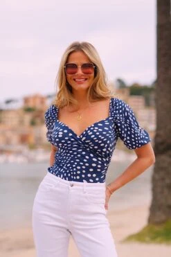 Navy Blue & White Spot Print Sweetheart Neckline Top 13 Navy Blue & White Spot Print Sweetheart Neckline Top -Sosandar Fashion Store 6ba1dbd78476aa4c8187f23c4c04e018810dd185