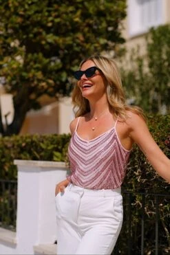 Pink Shimmering Sequin Cami Top -Sosandar Fashion Store 6deec639400713b92f39635330de3c8fad84ee6f