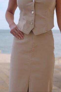 Ecru Denim Fitted Waistcoat 11 Ecru Denim Fitted Waistcoat -Sosandar Fashion Store 6e845a3fcb6a670bb457962daa5e524b38336b2c 1