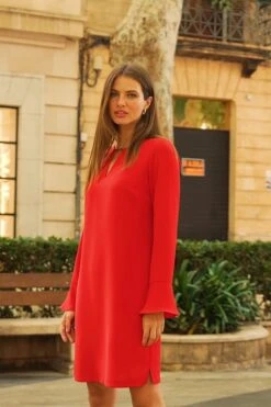 Red Gold Tab Detail Fluted Sleeve Shift Dress 15 Red Gold Tab Detail Fluted Sleeve Shift Dress -Sosandar Fashion Store 6fe1111d3dc39fc1040d2290e2d73166a96ba424