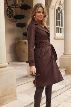 Chocolate Faux Suede Belted Trench Coat 11 Chocolate Faux Suede Belted Trench Coat -Sosandar Fashion Store 75a74096d959f7a1d2a89b28cefd6058b7843038