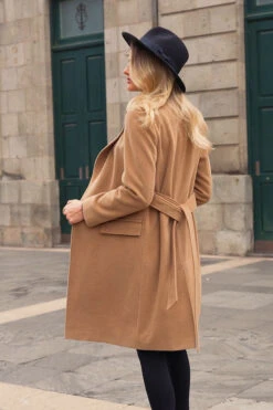 Camel Belted Wool Mix Coat With Pockets -Sosandar Fashion Store 775b52c0e507eb3b86a6ddd214b0d87242fa4fa0