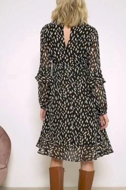 Black Fleck Print Fit & Flare Ruffle Dress 13 Black Fleck Print Fit & Flare Ruffle Dress -Sosandar Fashion Store 7b094899397040bf4ff29184d9151bea77b699be