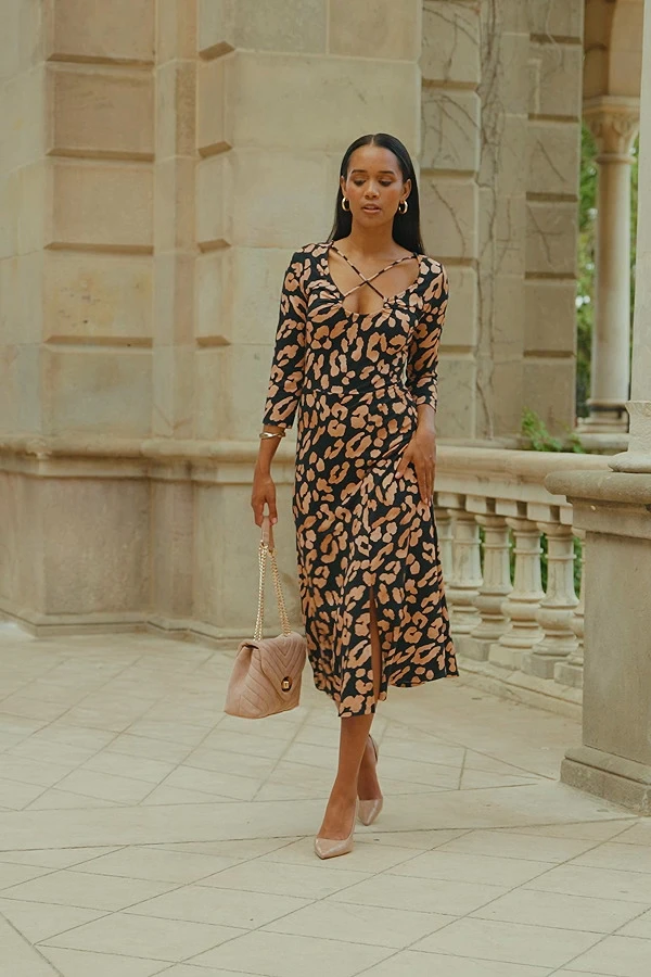 Leopard Print Cross Strap Midi Jersey Dress 8 Leopard Print Cross Strap Midi Jersey Dress - Image 6