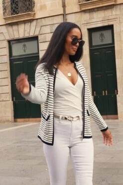 Navy Blue & White Stripe Zip Detail Cardigan 11 Navy Blue & White Stripe Zip Detail Cardigan -Sosandar Fashion Store 7c748925e038f9291d17796f925c18fca42bcb65