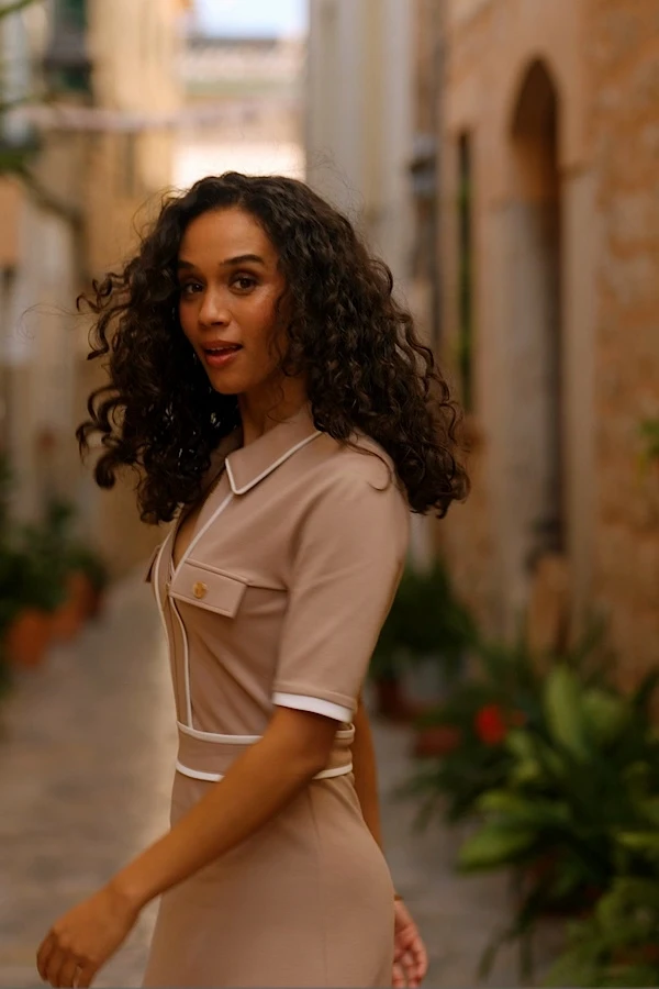 Taupe Contrast Trim Zip Front Dress 8 Taupe Contrast Trim Zip Front Dress - Image 6