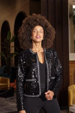 Black Premium Sequin Contrast Trim Jacket -Sosandar Fashion Store 80af9a150a3880fbf7ceb9b765b3d909710bc877