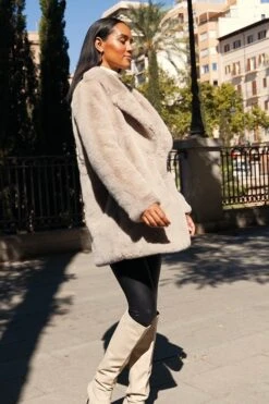 Taupe Premium Faux Fur Coat With Button Detail -Sosandar Fashion Store 82511e1ca80c93511e4a32617b2e0ef1e12ce7ce