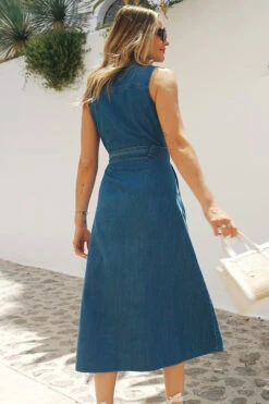 Mid Blue Fit & Flare Belted Denim Shirt Dress -Sosandar Fashion Store 85e4d6fab10e812672ae83fefb3ae586c67002f6
