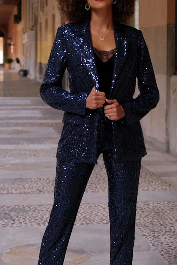 Dark Sapphire Blue Sequin Tapered Trousers 8 Dark Sapphire Blue Sequin Tapered Trousers - Image 6