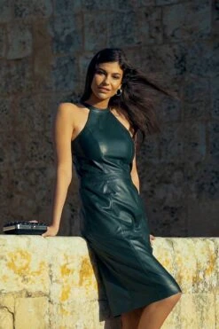 Dark Green Premium Leather Halter Neck Dress 17 Dark Green Premium Leather Halter Neck Dress -Sosandar Fashion Store 876373d7c1c4fb73f239179e1d5308714f2d4ef4