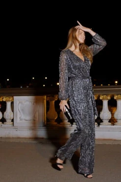 Silver Sparkle Plisse Wrap Front Wide Leg Jumpsuit 13 Silver Sparkle Plisse Wrap Front Wide Leg Jumpsuit -Sosandar Fashion Store 87cf433c9e259bac1c05ec9c9bfa50cee3f9d546