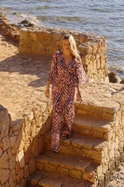 Natural Animal Print Satin Wrap Front Wide Leg Jumpsuit -Sosandar Fashion Store 887c3ca6457ac53fe63a8f0d323667cd19daee3b