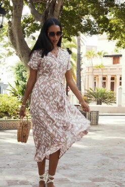 Taupe & White Abstract Print Belted Shirt Dress 13 Taupe & White Abstract Print Belted Shirt Dress -Sosandar Fashion Store 88807ea107701ffac704fc826a9005a21b70f6a2