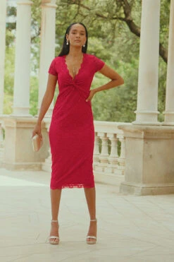 Raspberry Pink Short Sleeve Lace Jersey Dress 15 Raspberry Pink Short Sleeve Lace Jersey Dress -Sosandar Fashion Store 89284137f7cf7c3a14dcbefc023bbca6f7e66cb2