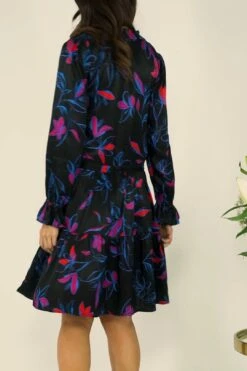 Black Floral Print Drawstring Waist Tunic Dress -Sosandar Fashion Store 89c4cf18d10df8f5bd889d5cf8de9c1e6c772086