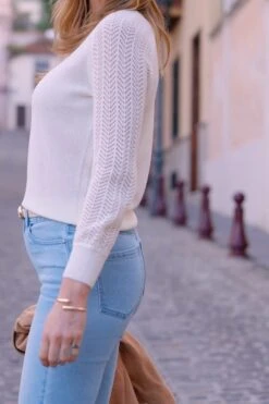 Ivory Pointelle Sleeve V Neck Jumper 15 Ivory Pointelle Sleeve V Neck Jumper -Sosandar Fashion Store 917a131a085f12018feeb25b9bd2dcedd526de4b