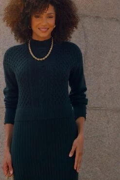 Forest Green Two Part Cable Knit Midi Dress -Sosandar Fashion Store 922bc33e282e4de0cc4f888ab9666e66d20ab590