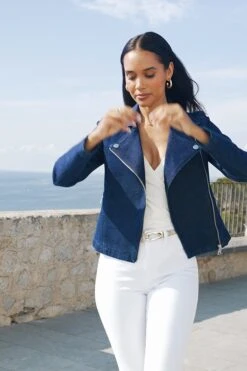 Dark Indigo Denim Biker Jacket -Sosandar Fashion Store 93bed8f61bd9d06e419f3539528cb85c2ba14dd0