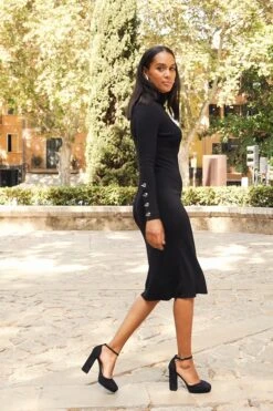 Black Roll Neck Button Cuff Detail Knitted Dress 11 Black Roll Neck Button Cuff Detail Knitted Dress -Sosandar Fashion Store 97ae85ff777e2c0f73cabd606d5f3f0f21d34451