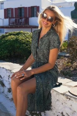 Khaki Green Animal Print Belted Shirt Dress -Sosandar Fashion Store 983141ba79f6e8ec52793b4d54de030314f582a7 1