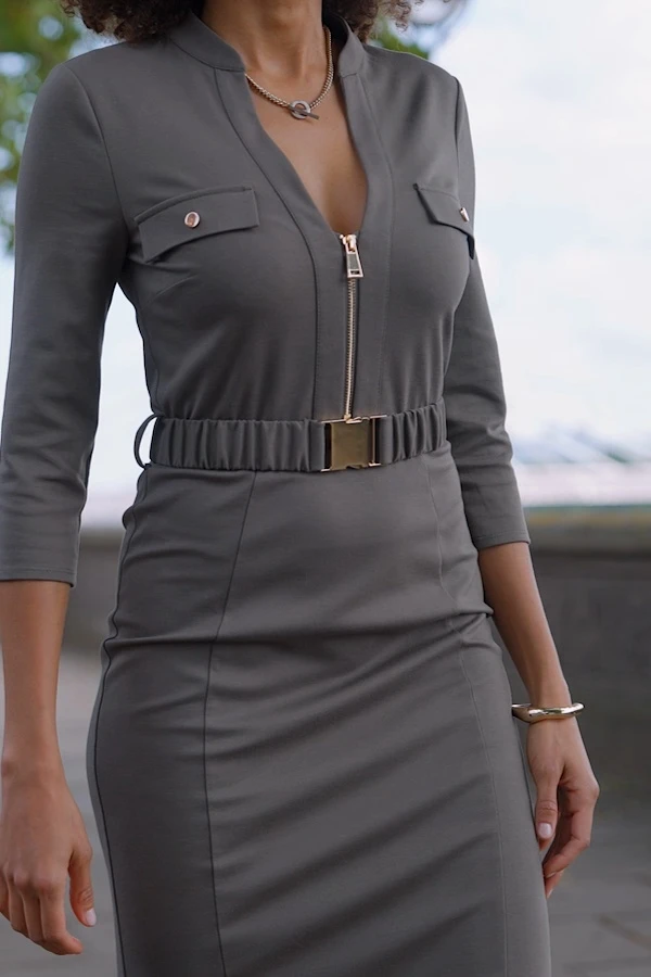 Khaki Green Ponte Belted Midi Dress 7 Khaki Green Ponte Belted Midi Dress - Image 5